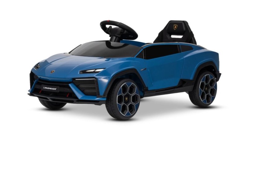 Beneo Elektrické autíčko Lamborghini Lanzador 12V s pohonom zadných kolies a licenciou (Jednomiestne), modré, Lítiová batéria, LED svetlá, široké sedadlo, 2,4 GHz diaľkový ovládač, MP3 prehrávač so vstupom USB/AUX a Bluetooth