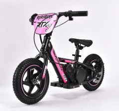 Dětské elektrické odrážedlo RIRIBIKE RTX3 24V (12”), růžové, Lithiová baterie, 100W motor, Kotoučová brzda, Nastavitelné měkké PU sedátko