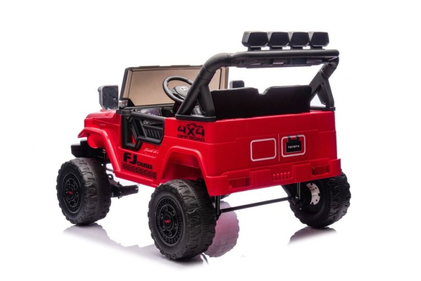 Beneo Elektrické autíčko Toyota FJ Cruiser XXL s pohonom 4x4, licencované (Dvojmiestne), červené, Prenosná lítiová batéria, Vysoký podvozok, Dve sedadlá, Odpružená zadná náprava, 2,4 GHz Diaľkový ovládač, MP3 prehrávač s Bt, LED