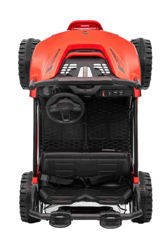 Elektrické auto Beneo T-REX Ride 4x4 dvoumístné 24V, červené, MP3 přehrávač se vstupem USB/AUX, pohon 4x4, lithiová baterie, odpružení, dálkové ovládání, LED světla