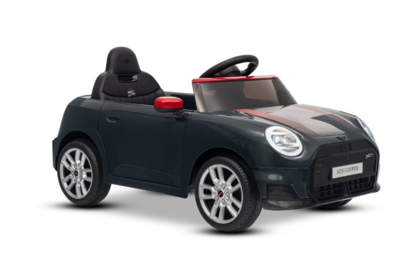 Beneo Elektrické auto BMW Mini Cooper 12V, černé, USB vstup s Bluetooth připojením na MP3 přehrávač, 2,4GHz dálkové ovládání, 2 x 25W motor, lithiová baterie, LED světla, ORIGINÁLNÍ licence
