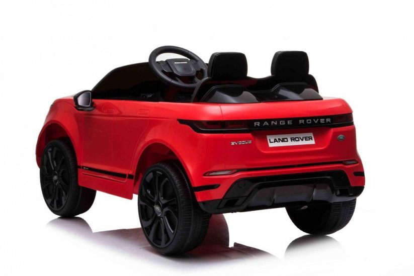 Beneo Elektrické autíčko Range Rover Evoque Jednomiestne Kožené sedadlá MP3 Prehrávač s prípojkou USB/SD Pohon 4x4 Batéria 12V10AH EVA kolesá Odpružené nápravy Kľúčové trojpolohové št červená
