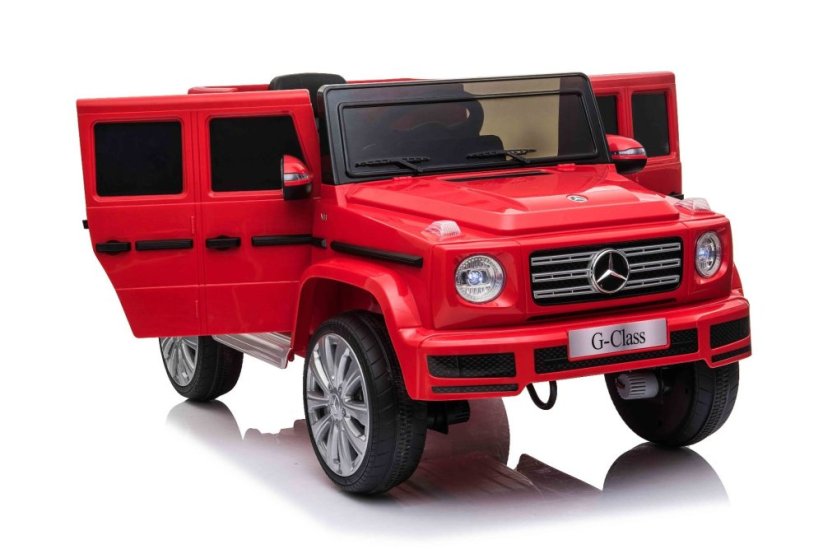 Beneo Elektrické autíčko Mercedes G500 12V, červené, 2,4 GHz diaľkové ovládanie, USB / SD Vstup, odpruženie, Lítiová batéria, LED svetlá, ORIGINÁL licencia