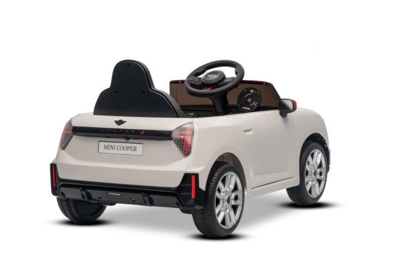 Beneo Elektrické autíčko BMW Mini Cooper 12V, biele, USB Vstup s Bluetooth pripojením na MP3 Prehrávači, 2,4 GHz diaľkové ovládanie, 2 x 25W Motor, Lítiová batéria, LED svetlá, ORIGINAL licencia