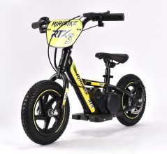 Dětské elektrické odrážedlo RIRIBIKE RTX3 24V (12”), žluté, Lithiová baterie, 100W motor, Kotoučová brzda, Nastavitelné měkké PU sedátko