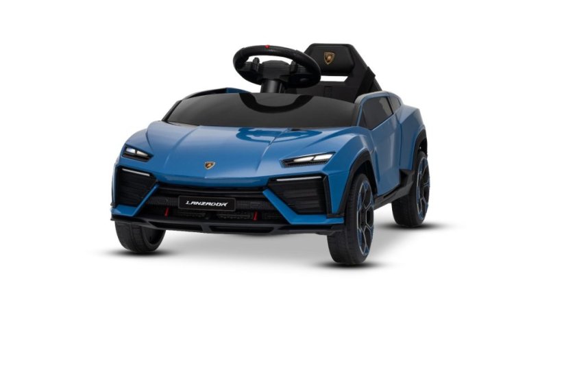 Beneo Elektrické autíčko Lamborghini Lanzador 12V s pohonom zadných kolies a licenciou (Jednomiestne), modré, Lítiová batéria, LED svetlá, široké sedadlo, 2,4 GHz diaľkový ovládač, MP3 prehrávač so vstupom USB/AUX a Bluetooth