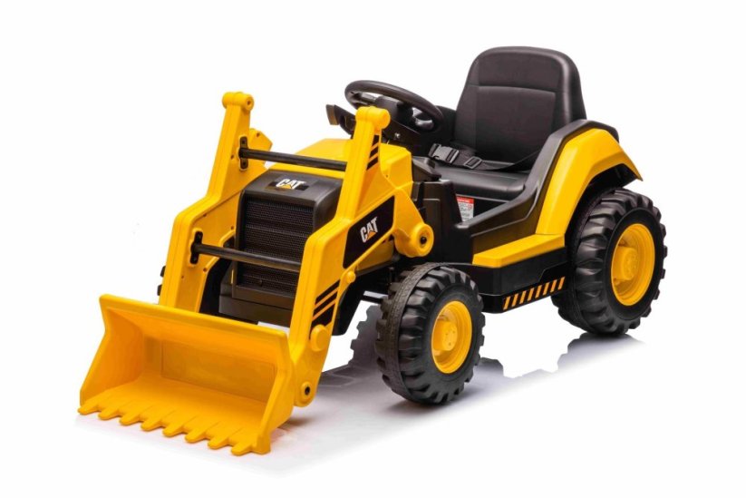 Beneo Licencovaný elektrický Bagr Caterpillar se svahovací lžící, Jednomístný, žlutý, USB vstupem na MP3 Přehrávači, Zadním pohonem s 2 x 30W Motory a Lithiovou baterií