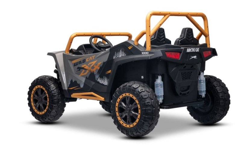 Elektrická buggy Arctic CAT XXL 4x4 24V, šedá, dvoumístná, měkká EVA kola, výkonné motory, lithiová baterie, MP3 přehrávač s Bluetooth, odpružená zadní náprava, koženková sedadla, originální licence