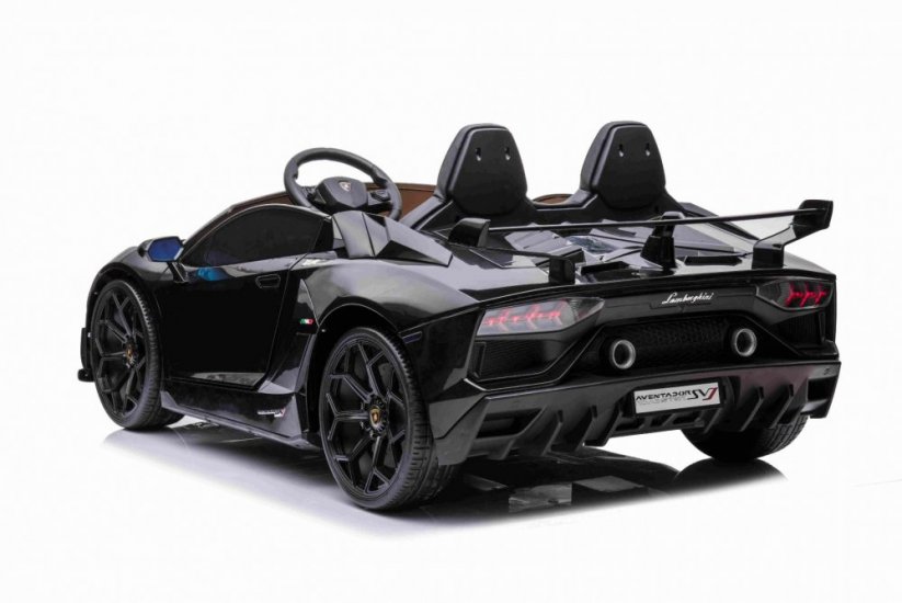 Beneo Elektrické autíčko Lamborghini Aventador 12V Dvoumístné, černé, 2,4 GHz dálkové ovládání, USB / SD Vstup, odpružení, vertikální otvírací dveře, měkké EVA kola, 2X MOTOR, ORIGINAL licence