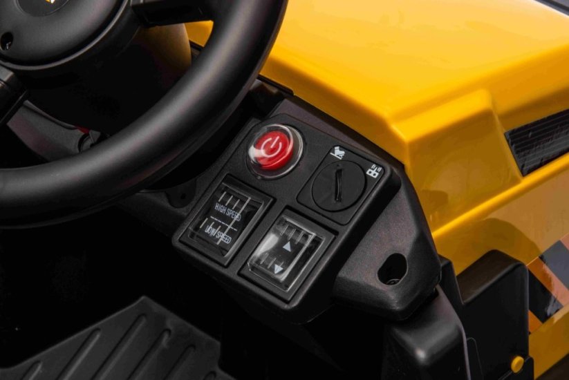 Beneo Licencovaný elektrický Bagr Caterpillar, Jednomístný, žlutý, USB vstupem na MP3 Přehrávači, Zadním pohonem s 2 x 30W Motory a Lithiovou baterií