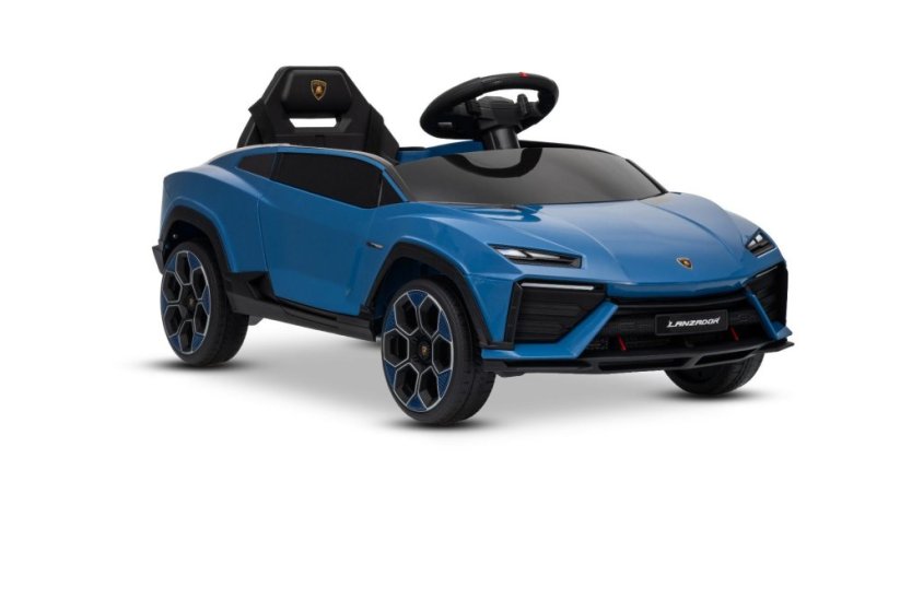 Beneo Elektrické autíčko Lamborghini Lanzador 12V s pohonom zadných kolies a licenciou (Jednomiestne), modré, Lítiová batéria, LED svetlá, široké sedadlo, 2,4 GHz diaľkový ovládač, MP3 prehrávač so vstupom USB/AUX a Bluetooth