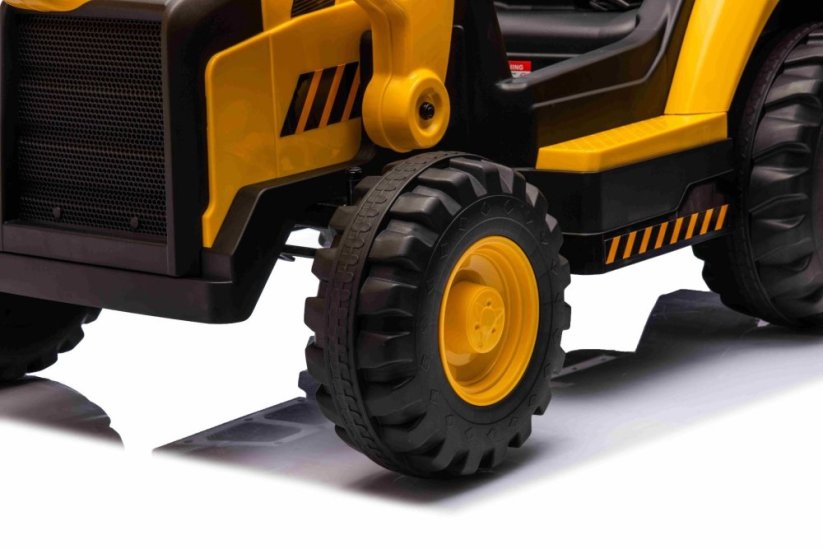 Beneo Licencovaný elektrický Bagr Caterpillar se svahovací i výkopovou lžící, Jednomístný, žlutý, USB vstupem na MP3 Přehrávači, Zadním pohonem s 2 x 30W Motory a Lithiovou baterií