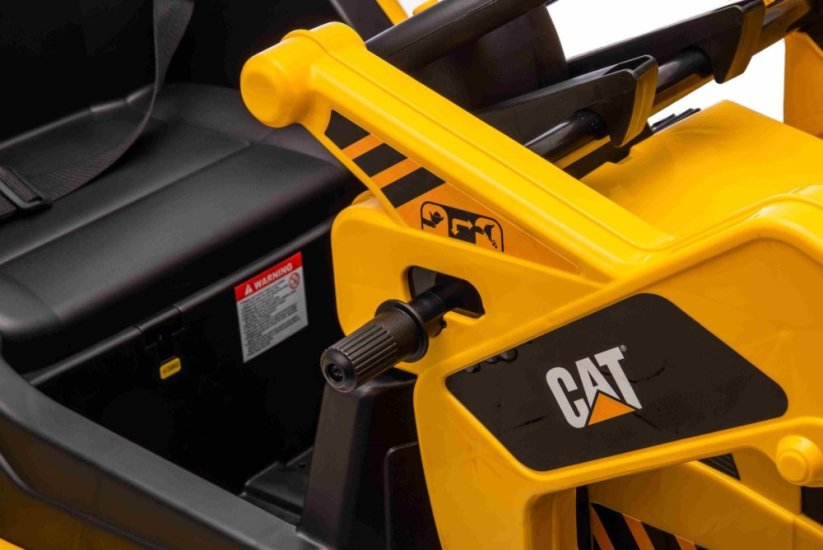Beneo Licencovaný elektrický Bagr Caterpillar se svahovací lžící, Jednomístný, žlutý, USB vstupem na MP3 Přehrávači, Zadním pohonem s 2 x 30W Motory a Lithiovou baterií