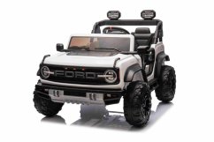 Elektrické autíčko Beneo Ford Bronco XL s pohonom zadných kolies, licencované (Dvojmiestne), biele, Lítiová batéria, Vysoký podvozok, Dve sedadlá, Odpružená zadná náprava, 2,4 GHz Diaľkový ovládač, MP3 prehrávač so vstupom USB, LED