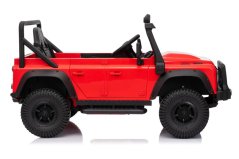 Beneo Elektrické autíčko Land Rover Defender 110 SVX 12V, červené, 4X4 pohon, LED svetlá, predné aj zadné odpruženie kolies, 2.4 GHz diaľkové ovládanie, USB/Aux Vstup, Bluetooth, Lítiová batéria, 4 X 25W motor, ORIGINÁL licencia