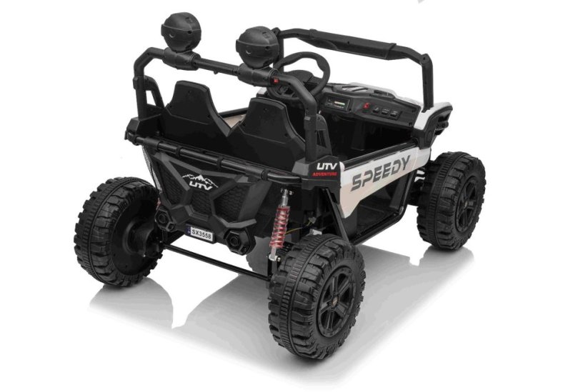 Elektrické auto Beneo T-REX Ride 4x4 dvoumístné 24V, bílé, MP3 přehrávač se vstupem USB/AUX, pohon 4x4, lithiová baterie, odpružení, dálkové ovládání, LED světla
