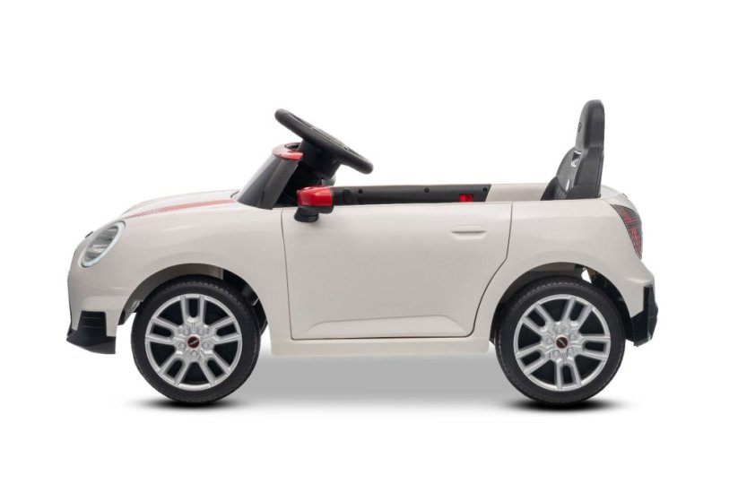 Beneo Elektrické autíčko BMW Mini Cooper 12V, biele, USB Vstup s Bluetooth pripojením na MP3 Prehrávači, 2,4 GHz diaľkové ovládanie, 2 x 25W Motor, Lítiová batéria, LED svetlá, ORIGINAL licencia