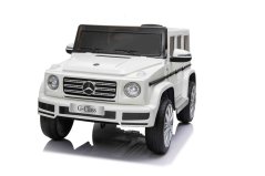 Beneo Elektrické autíčko Mercedes G500 12V, biele, 2,4 GHz diaľkové ovládanie, USB / SD Vstup, odpruženie, Lítiová batéria, LED svetlá, ORIGINÁL licencia