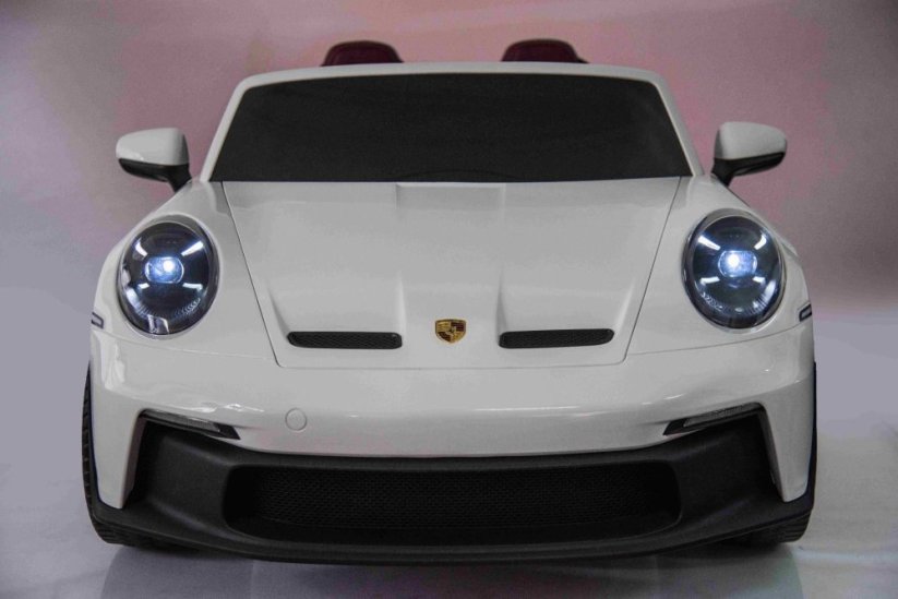 Beneo Elektrické autíčko Porsche 911GT3 24V s pohonom 4x4, biele, Dvojmiestne sedadlo, 2,4 GHz diaľkové ovládanie, USB/AUX Vstup, 200W motory, Odpruženie, Lítiová batéria, LED svetlá vpredu aj vzadu, ORIGINÁL licencia