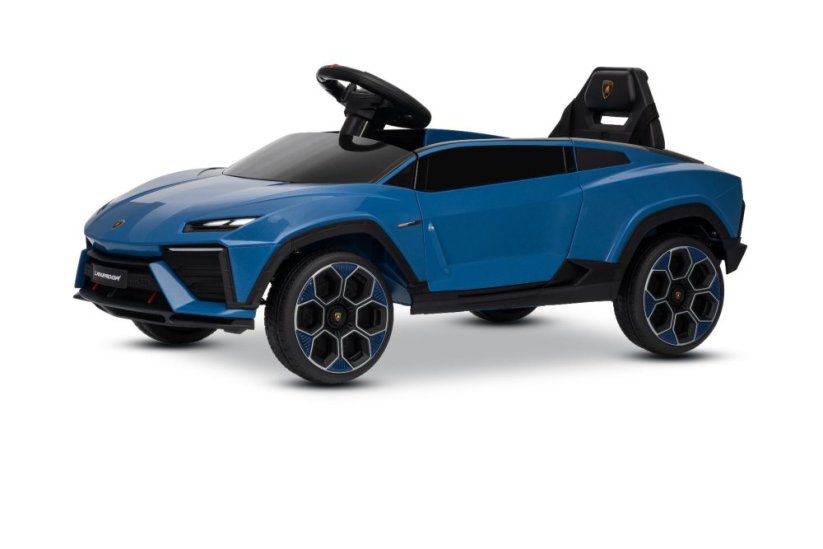 Beneo Elektrické autíčko Lamborghini Lanzador 12V s pohonom zadných kolies a licenciou (Jednomiestne), modré, Lítiová batéria, LED svetlá, široké sedadlo, 2,4 GHz diaľkový ovládač, MP3 prehrávač so vstupom USB/AUX a Bluetooth