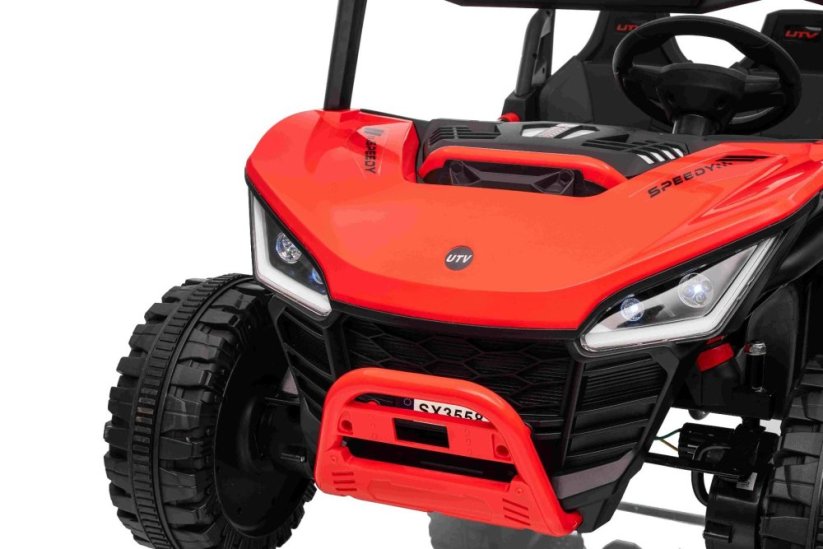 Elektrické auto Beneo T-REX Ride 4x4 dvoumístné 24V, červené, MP3 přehrávač se vstupem USB/AUX, pohon 4x4, lithiová baterie, odpružení, dálkové ovládání, LED světla