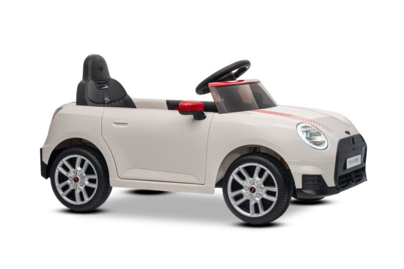 Beneo Elektrické autíčko BMW Mini Cooper 12V, biele, USB Vstup s Bluetooth pripojením na MP3 Prehrávači, 2,4 GHz diaľkové ovládanie, 2 x 25W Motor, Lítiová batéria, LED svetlá, ORIGINAL licencia