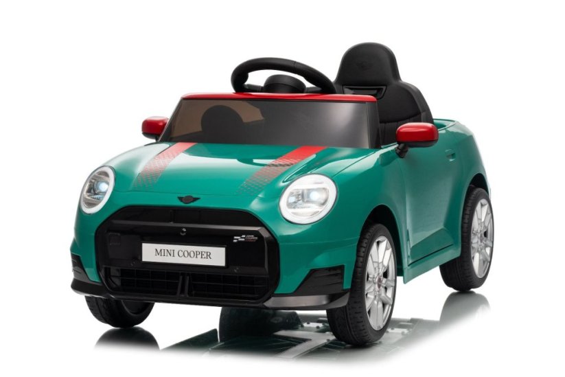 Beneo Elektrické autíčko BMW Mini Cooper 12V, zelené, USB Vstup s Bluetooth pripojením na MP3 Prehrávači, 2,4 GHz diaľkové ovládanie, 2 x 25W Motor, Lítiová batéria, LED svetlá, ORIGINAL licencia