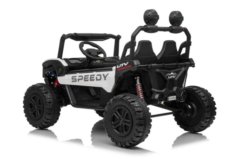 Elektrické auto Beneo T-REX Ride 4x4 dvoumístné 24V, bílé, MP3 přehrávač se vstupem USB/AUX, pohon 4x4, lithiová baterie, odpružení, dálkové ovládání, LED světla