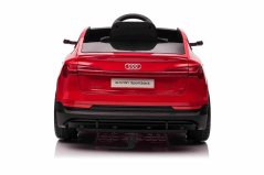 Elektrické autíčko Audi E-tron Sportback 12V, červené, široké jednomístné sedátko s tříbodovým pásem, 2,4 GHz dálkové ovládání, USB/AUX Vstup, Odpružení, Lithiová baterie, LED světla, 2 X 25W Motor, ORIGINÁL licence