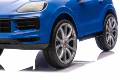 Elektrické autíčko Beneo Porsche Cayenne 12V s pohonem zadních kol a licencí (Jednomístné), modré, Lithiová baterie, široké sedátko, Odpružené nápravy, 2,4 GHz Dálkový ovladač, MP3 přehrávač se vstupem USB/AUX, LED světla