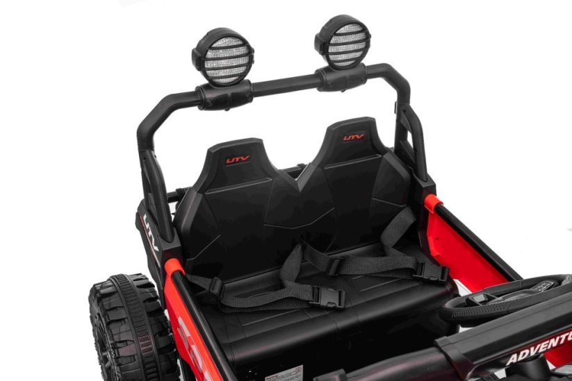 Elektrické auto Beneo T-REX Ride 4x4 dvoumístné 24V, červené, MP3 přehrávač se vstupem USB/AUX, pohon 4x4, lithiová baterie, odpružení, dálkové ovládání, LED světla