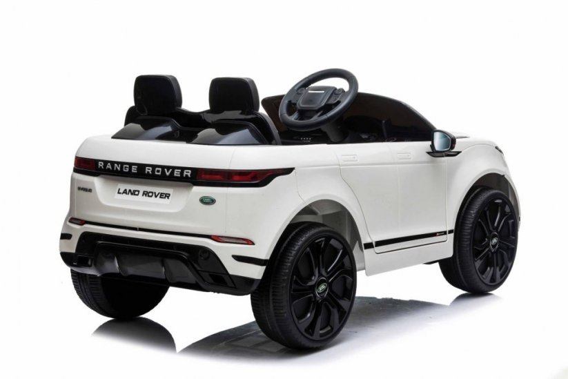 Beneo Elektrické autíčko Range Rover Evoque jednomiestne Kožené sedadlá MP3 Prehrávač s prípojkou USB/SD Pohon 4x4 Batéria 12V10AH EVA kolesá Odpružené nápravy Kľúčové trojpolohové štar biela