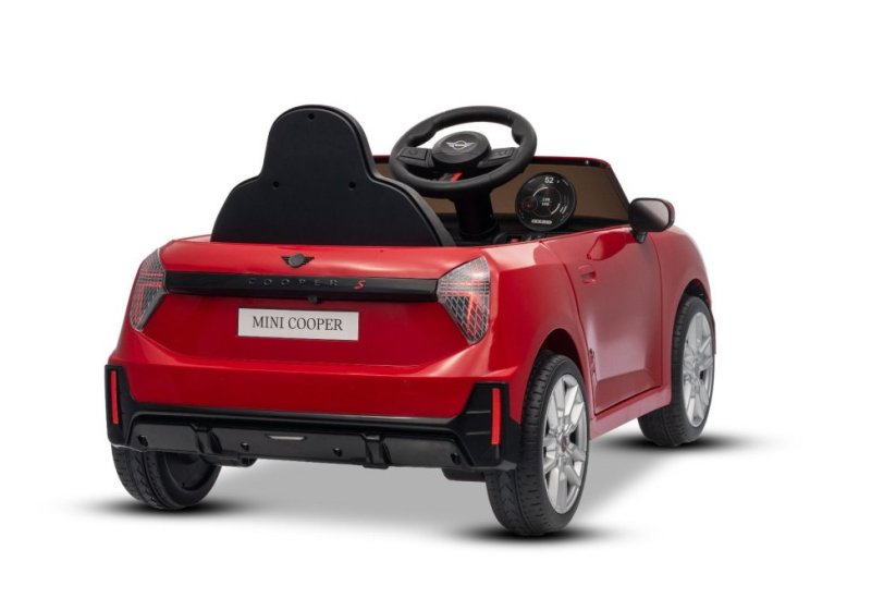 Beneo Elektrické auto BMW Mini Cooper 12V, červené, USB vstup s Bluetooth připojením na MP3 přehrávač, 2,4GHz dálkové ovládání, 2 x 25W motor, lithiová baterie, LED světla, ORIGINÁLNÍ licence