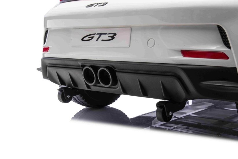 Beneo Elektrické autíčko Porsche 911GT3 24V s pohonom 4x4, biele, Dvojmiestne sedadlo, 2,4 GHz diaľkové ovládanie, USB/AUX Vstup, 200W motory, Odpruženie, Lítiová batéria, LED svetlá vpredu aj vzadu, ORIGINÁL licencia