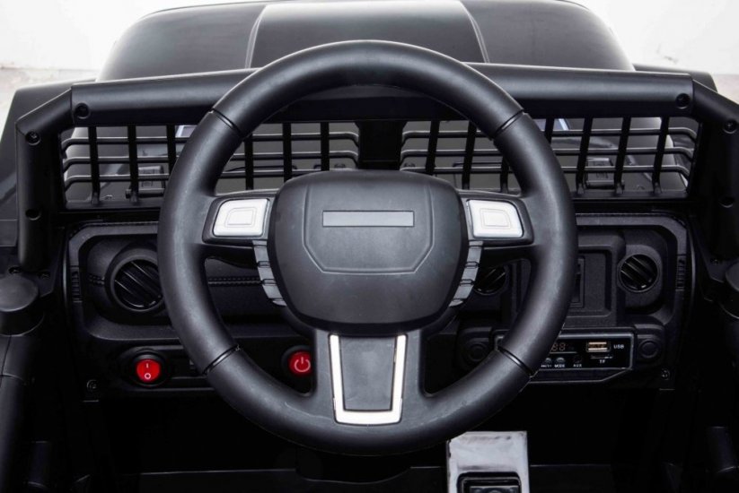 Beneo Elektrické autíčko Offroad s pohonom zadných kolies 12V batéria Vysoký podvozok široké sedadlo Odpružené nápravy 24 GHz Diaľkový ovládač MP3 prehrávač so vstupom USB/SD led svetl čierna