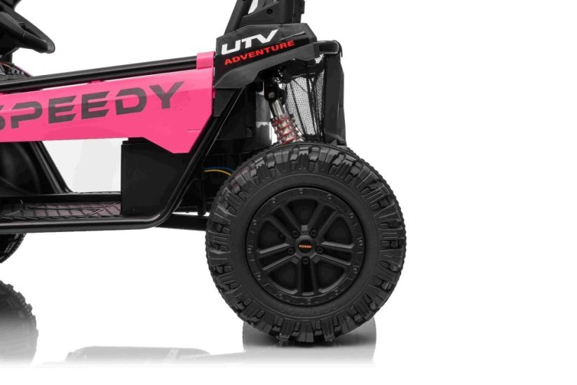 Beneo Elektrické auto T-REX Ride 4x4 dvoumístné 24V, růžové, MP3 přehrávač se vstupem USB/AUX, pohon 4x4, lithiová baterie, odpružení, dálkové ovládání, LED světla