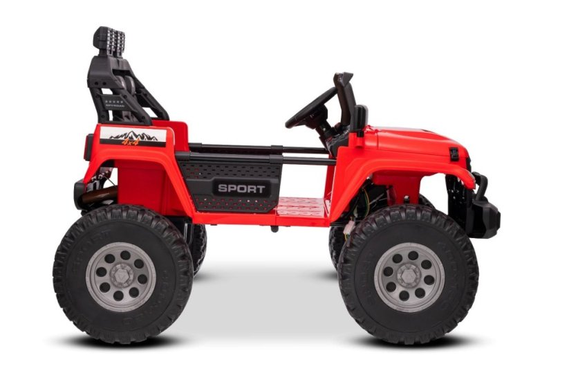 Elektrické autíčko Beneo Motors OFFRIDE 4x4² Dvoumístné 12V, červené, MP3 Přehrávač s USB/AUX vstupem, Pohon 4x4, Lithiová Baterie, EVA kola s odpružením, Dálkový ovladač, LED Světla