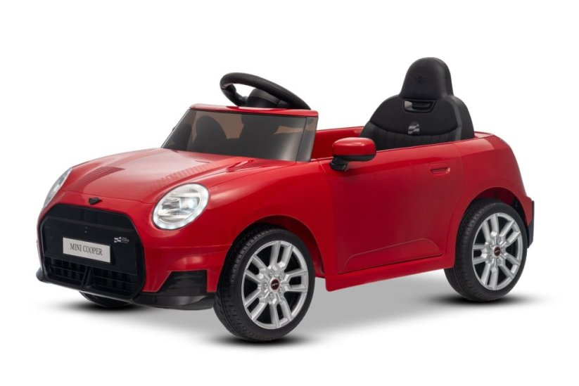 Beneo Elektrické auto BMW Mini Cooper 12V, červené, USB vstup s Bluetooth připojením na MP3 přehrávač, 2,4GHz dálkové ovládání, 2 x 25W motor, lithiová baterie, LED světla, ORIGINÁLNÍ licence