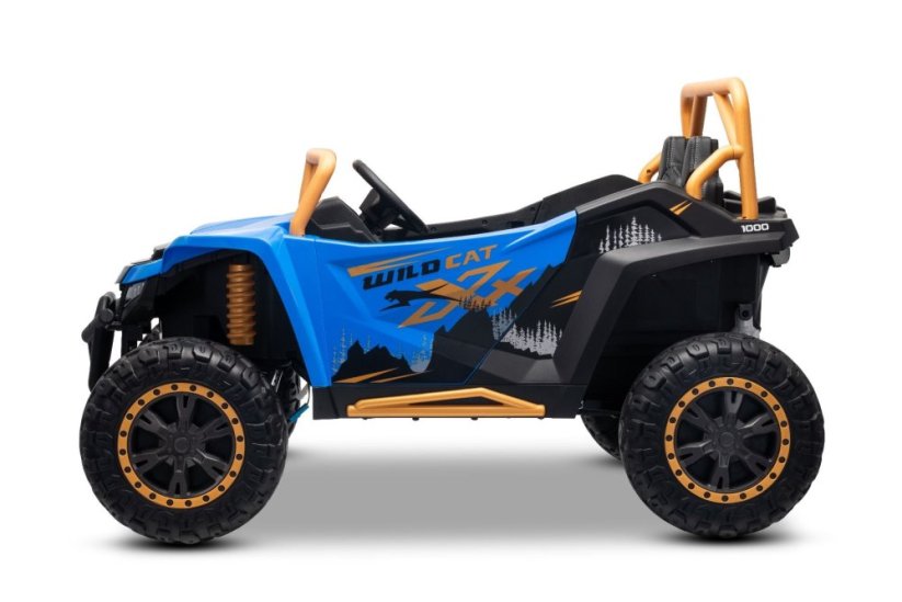 Elektrická buggy Arctic CAT XXL 4x4 24V, modrá, dvoumístná, měkká EVA kola, výkonné motory, lithiová baterie, MP3 přehrávač s Bluetooth, odpružená zadní náprava, koženková sedadla, originální licence