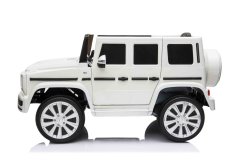 Beneo Elektrické autíčko Mercedes G500 12V, biele, 2,4 GHz diaľkové ovládanie, USB / SD Vstup, odpruženie, Lítiová batéria, LED svetlá, ORIGINÁL licencia