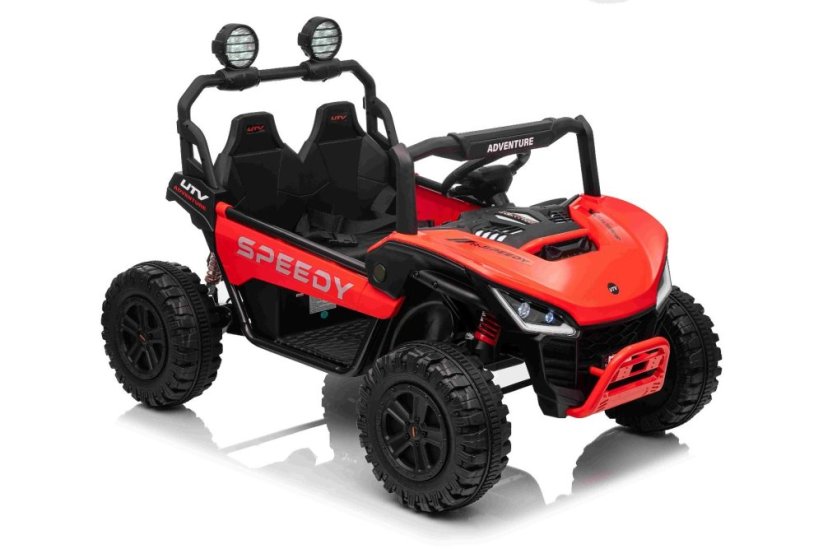 Elektrické auto Beneo T-REX Ride 4x4 dvoumístné 24V, červené, MP3 přehrávač se vstupem USB/AUX, pohon 4x4, lithiová baterie, odpružení, dálkové ovládání, LED světla