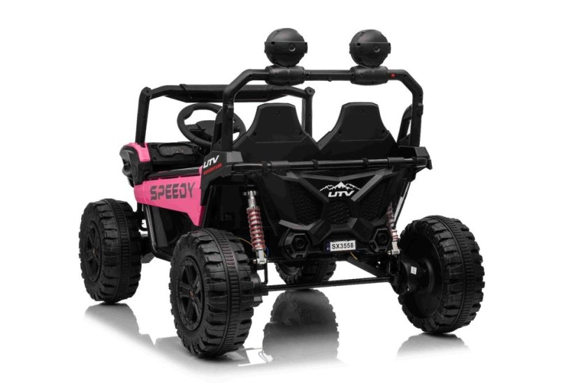 Beneo Elektrické auto T-REX Ride 4x4 dvoumístné 24V, růžové, MP3 přehrávač se vstupem USB/AUX, pohon 4x4, lithiová baterie, odpružení, dálkové ovládání, LED světla