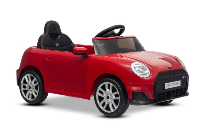 Beneo Elektrické auto BMW Mini Cooper 12V, červené, USB vstup s Bluetooth připojením na MP3 přehrávač, 2,4GHz dálkové ovládání, 2 x 25W motor, lithiová baterie, LED světla, ORIGINÁLNÍ licence
