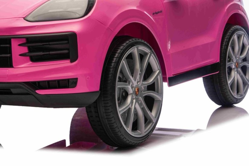 Elektrické autíčko Beneo Porsche Cayenne 12V s pohonem zadních kol a licencí (Jednomístné), růžové, Lithiová baterie, široké sedátko, Odpružené nápravy, 2,4 GHz Dálkový ovladač, MP3 přehrávač se vstupem USB/AUX, LED světla