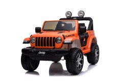 Beneo Elektrické autíčko JEEP Wrangler, Jednomiestne, Oranžové, Koženkové sedadlá, Rádio s Bluetooth prehrávačom, SD/USB vstup, Pohon 4x4, Lítiová batéria, EVA kolesá, Odpružená náprava, 2,4 GHz Dialkové Ovládanie