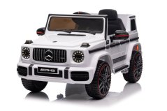 Beneo Elektrické autíčko Mercedes G, bílé, jednomístné sedadlo, 12V baterie, 2,4 GHz DO, 2X MOTOR, USB, SD karta, ORGINAL licence