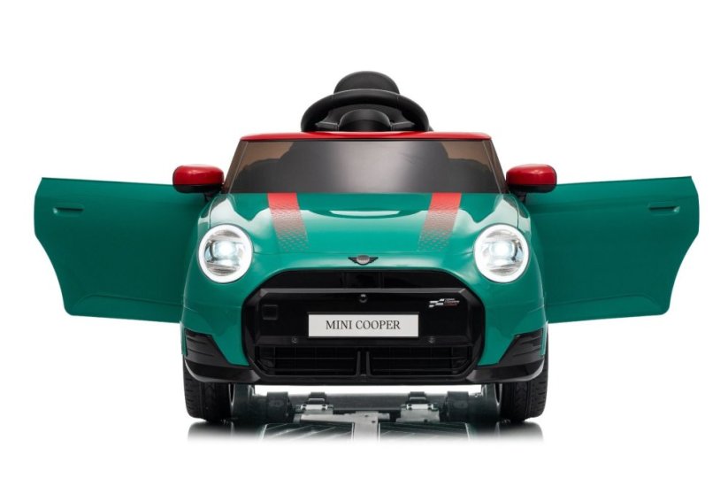 Beneo Elektrické autíčko BMW Mini Cooper 12V, zelené, USB Vstup s Bluetooth pripojením na MP3 Prehrávači, 2,4 GHz diaľkové ovládanie, 2 x 25W Motor, Lítiová batéria, LED svetlá, ORIGINAL licencia