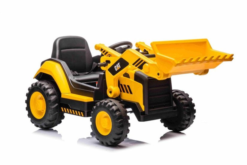 Beneo Licencovaný elektrický Bagr Caterpillar se svahovací lžící, Jednomístný, žlutý, USB vstupem na MP3 Přehrávači, Zadním pohonem s 2 x 30W Motory a Lithiovou baterií
