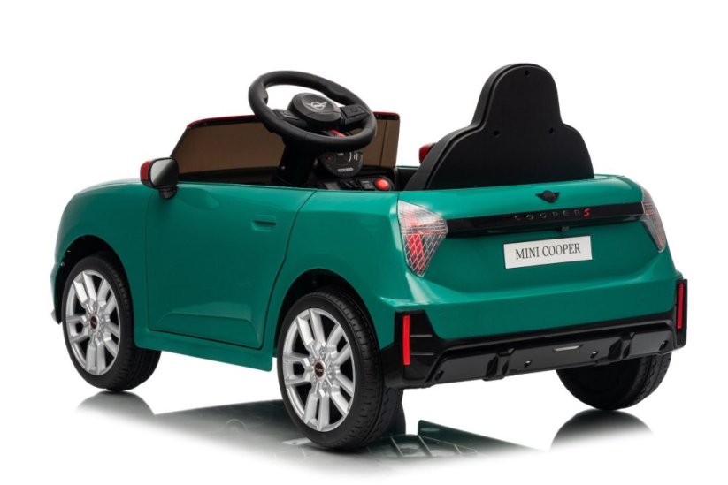 Beneo Elektrické auto BMW Mini Cooper 12V, zelené, USB vstup s Bluetooth připojením na MP3 přehrávač, 2,4GHz dálkové ovládání, 2 x 25W motor, lithiová baterie, LED světla, ORIGINÁLNÍ licence
