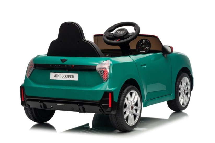 Beneo Elektrické auto BMW Mini Cooper 12V, zelené, USB vstup s Bluetooth připojením na MP3 přehrávač, 2,4GHz dálkové ovládání, 2 x 25W motor, lithiová baterie, LED světla, ORIGINÁLNÍ licence